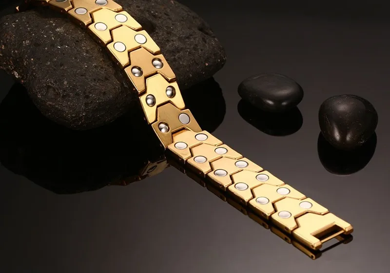 Браслет Мужской Магнитный из нержавеющей стали золотистый 2020 | Украшения и