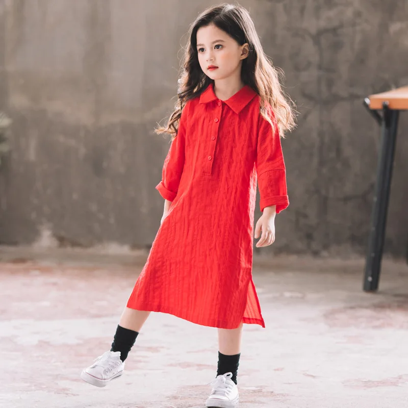 Простое платье для больших девочек Новинка лета 2019 платья-рубашки Детская