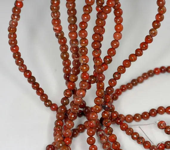 

4-5mm Brick Red Jasper Gemstone Dark Brown Round Loose Beads 15 inch Full Strand (90184911-900)