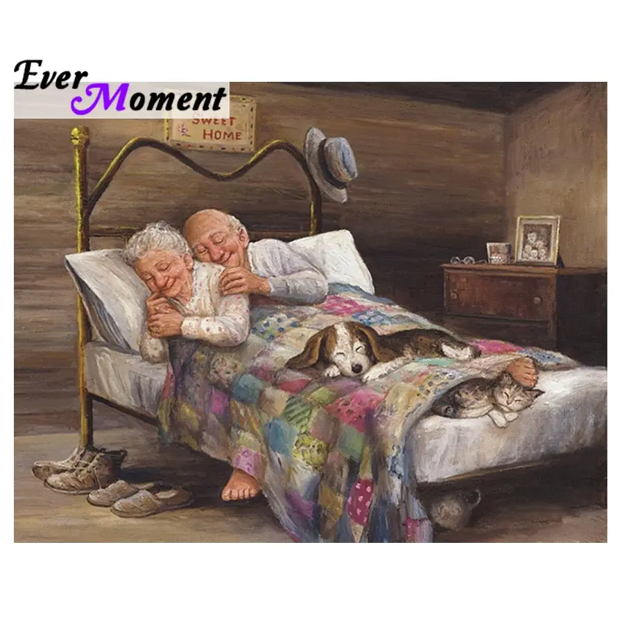 

Ever Moment embroidery diamond Sweet Home Diy 5D Diamond Painting Cross Stitch Sleeping Old Couples Wall for Bedroom ASF804