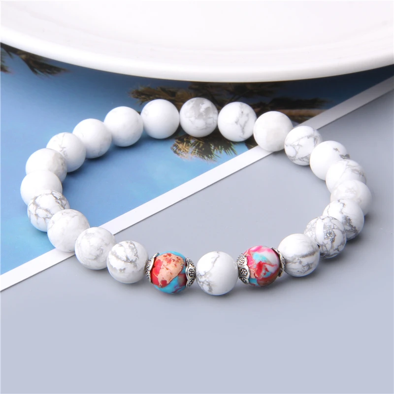 Высокое качество белый натуральная бирюза камень браслет для мужчин Homme 8 мм