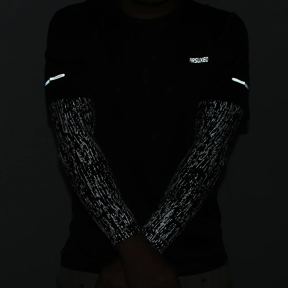 ARSUXEO Reflective Sports Arm Sleeves MTB Cycling Bicycle Warmer UV Protection Golf Running Hiking Fishing | Спорт и развлечения