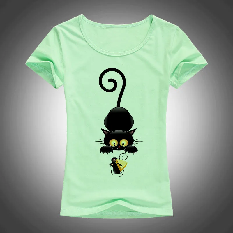 Новинка 2017 брендовая футболка с рисунком непослушного черного кота женская
