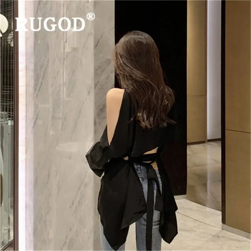 RUGOD 2019 Летняя женская одежда с длинным рукавом и открытой спиной Женские топы
