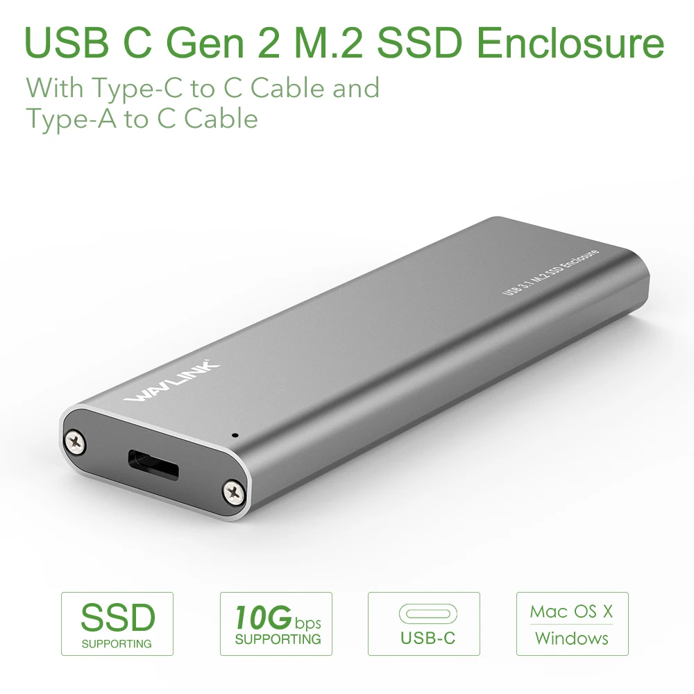 Мини док станция Wavlink USB3.1 Type C Gen 2 10 Гбит/с M.2 SSD корпус B Ключ NGFF SATA HDD диск для 2230/2242