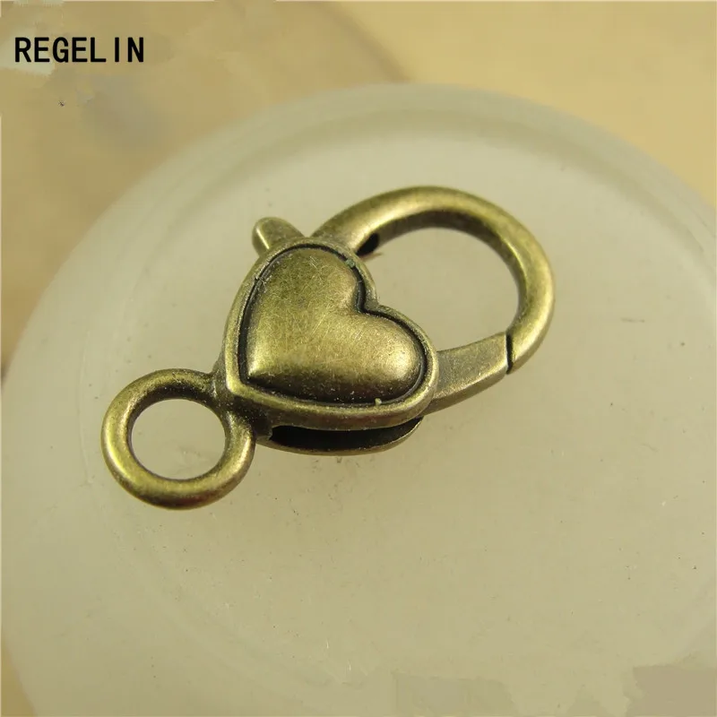 

REGELIN 10pcs/lot Antique Silver Heart Lobster Clasp Hooks For Necklace Bracelet Chain DIY Jewelry Accessory Findings 27*14MM