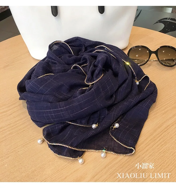 1 шт. однотонный хлопковый шарф с золотой цепочкой перламутровые шарфы хиджабы