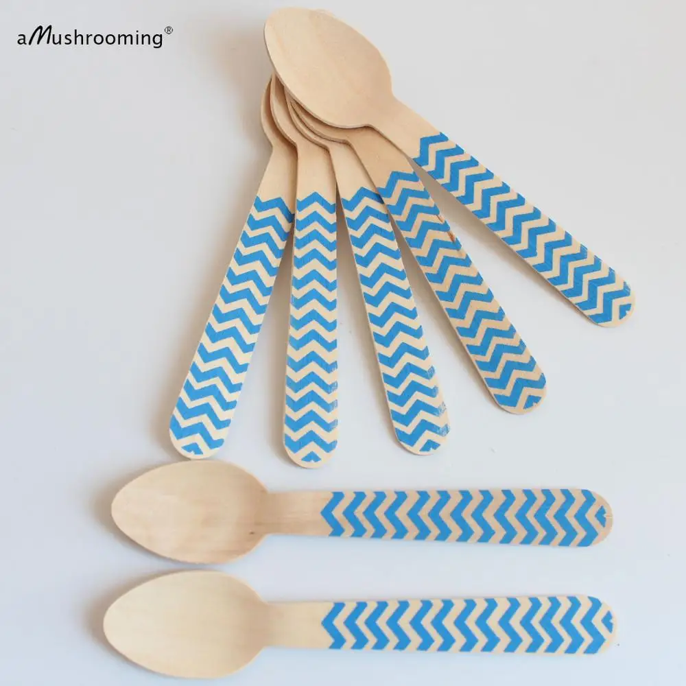 X25 деревянные ложки для мороженого Десертные синий шеврон 14 см цветные столовые