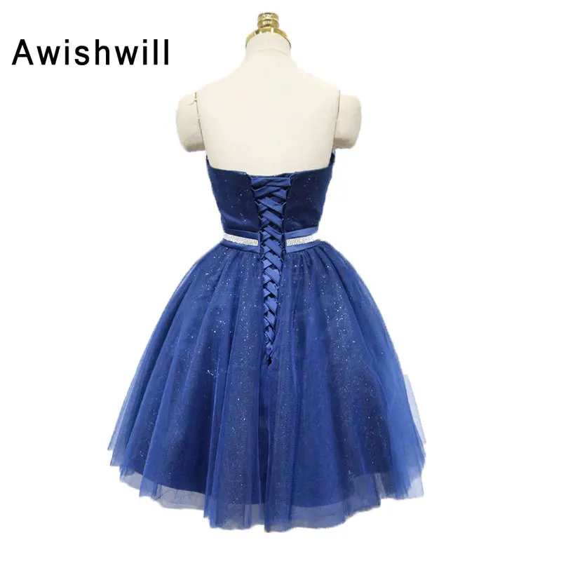 Настоящее фото Vestido de Festa Curto темно-синее короткое платье для выпускного вечера