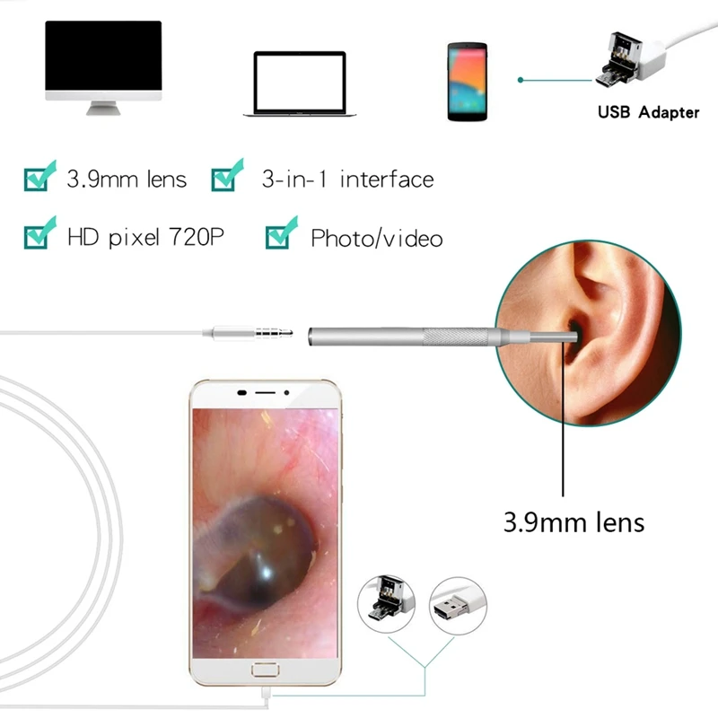Камера для чистки ушей 3 9 мм HD 720P медицинская камера Android стоматологический
