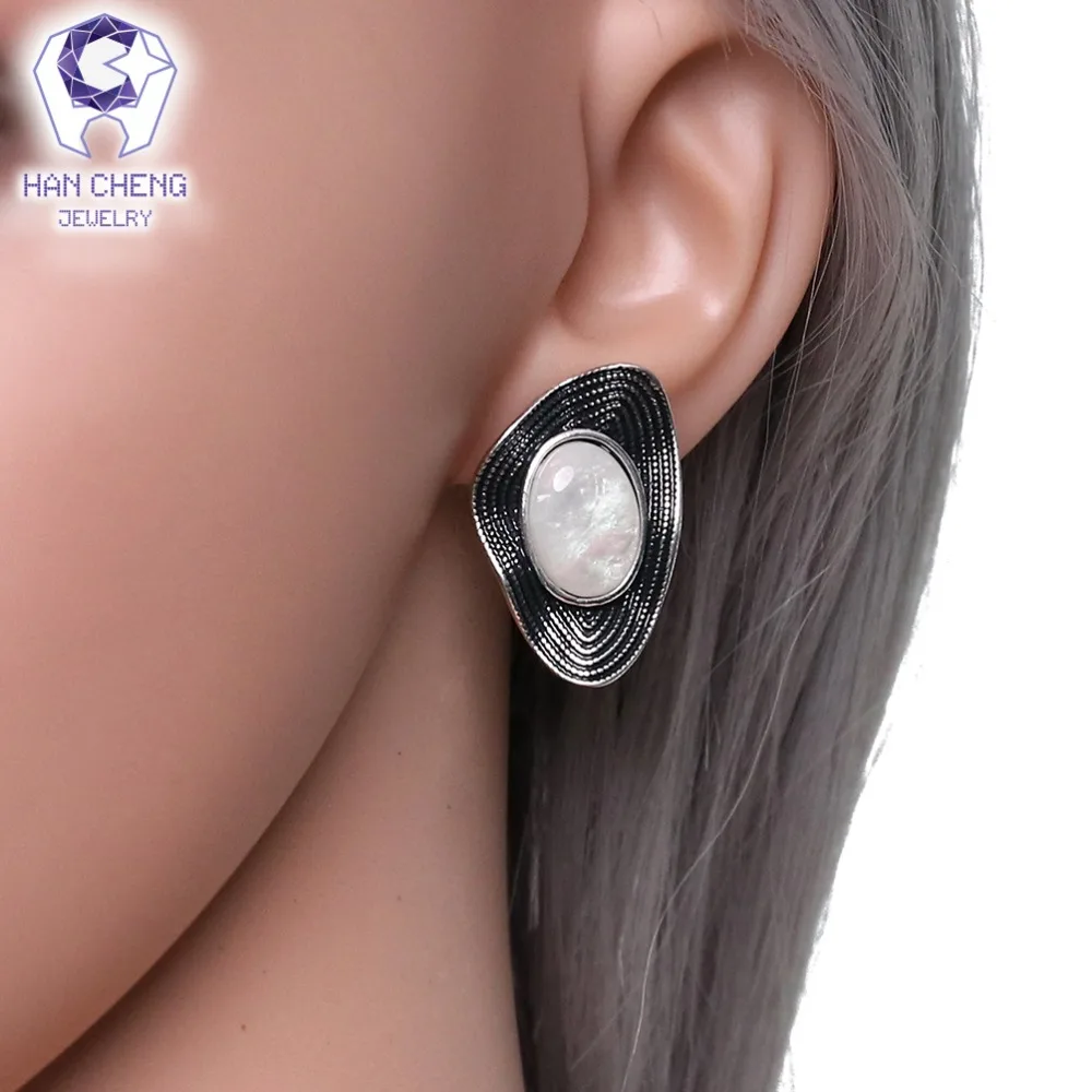 Новые Модные Винтажные серьги HanCheng с овальным опалом клипсы Необычные