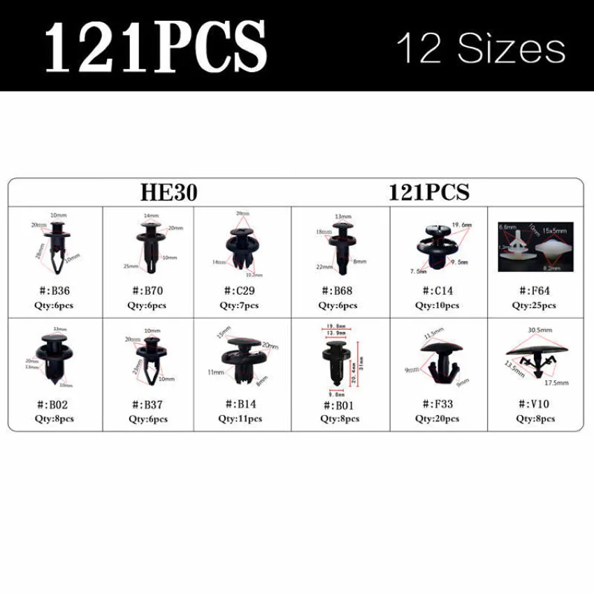 For Honda Accord Civic CR-V 121pcs Car Plastic Clip Rivet Fender Door Hood Bumper Clips Trim Body Fasteners Assortment Kit | Автомобили и