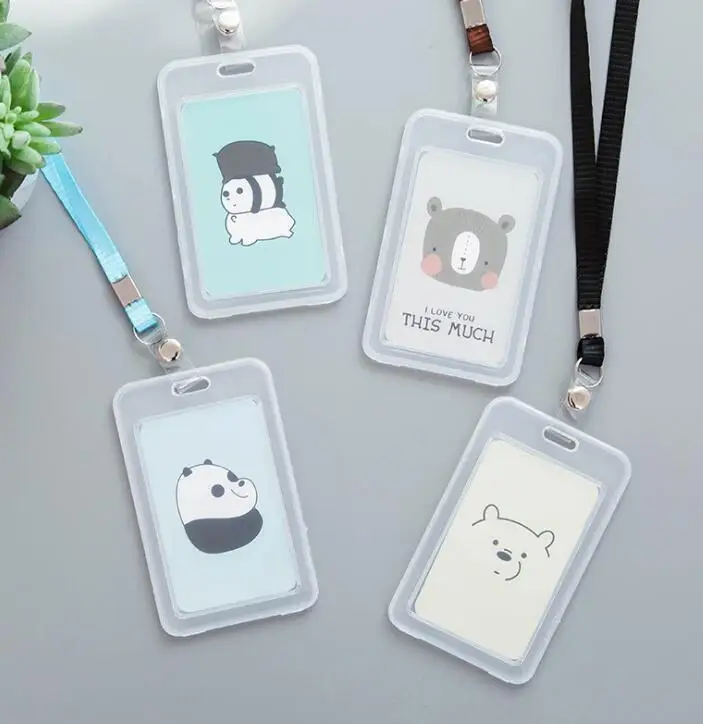 1 шт. Кот Медведь Kawaii мультфильм держатель для карт со шнурком ID кредитный автобус карты хранения бейдж держатель канцелярские принадлежности Школьные офисные принадлежности - Цвет: 1pc random