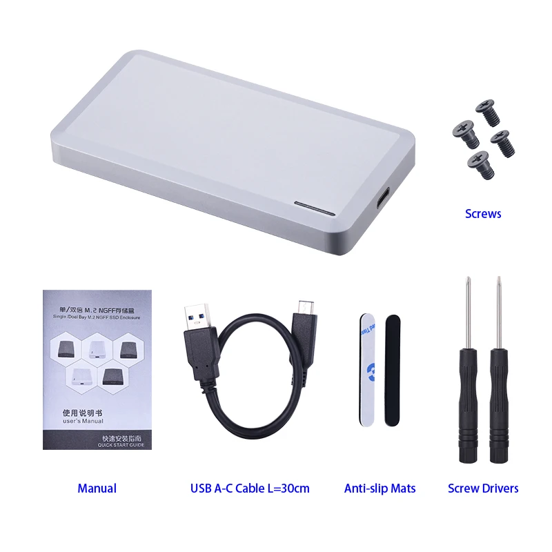 CNC alumunum crafting dual bay M.2 NGFF to USB3.1 HDD SSD enclosure support RAID with transfer speed ups to 10Gb[s