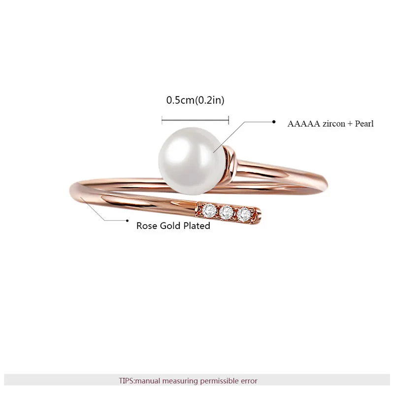 ROXI Fashion Bague регулируемые Открытые Кольца для женщин розовое золото обручальное кольцо очаровательные ювелирные изделия кольца с искусственным жемчугом anillos mujer
