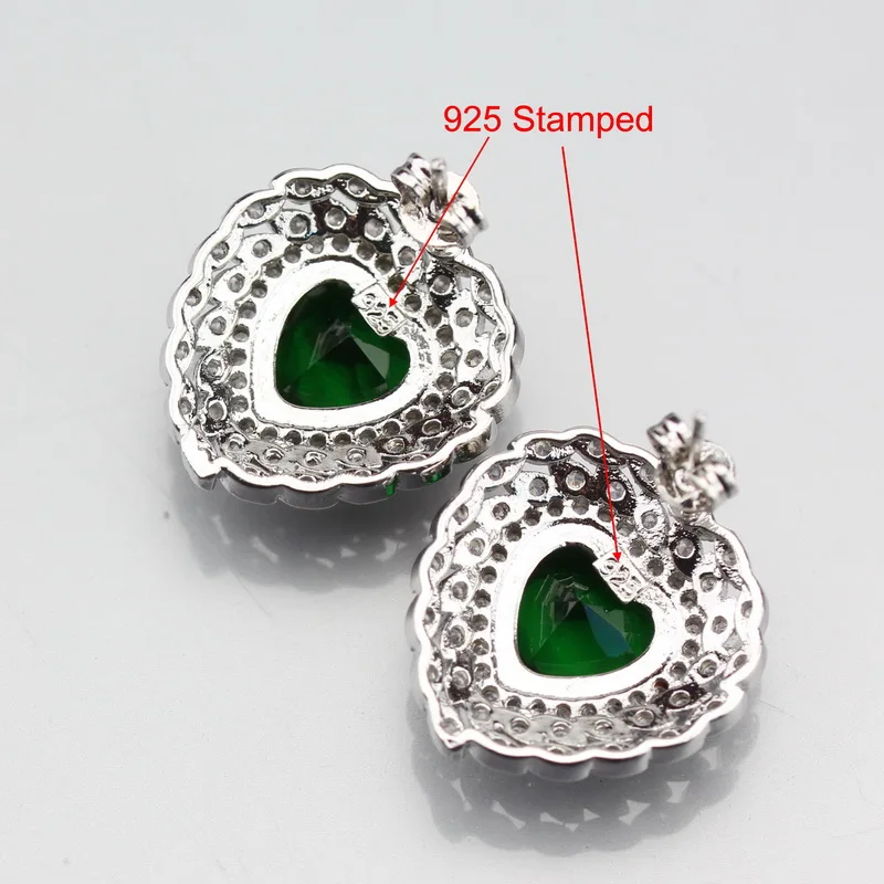 2017 New Style Heart Green Zircon Earrings Necklace Pendant Ring Silver 925 Jewelry Sets Fashion Party For Women T287 | Украшения и