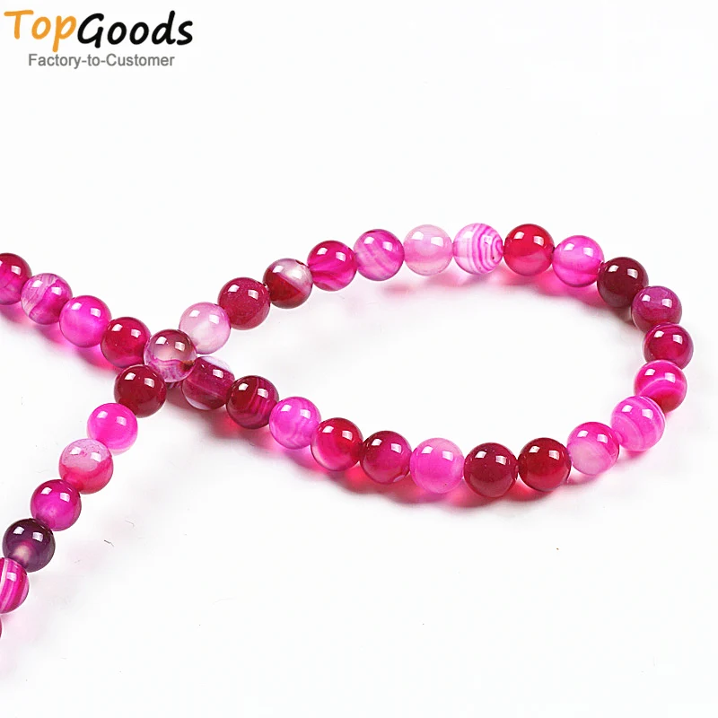 TopGoods бусины из натурального камня розово красного страусиного агата круглая