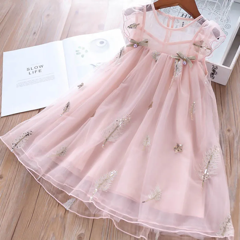 

2019 Summer girls dress / Embroidery feather dress / Tulle dresses