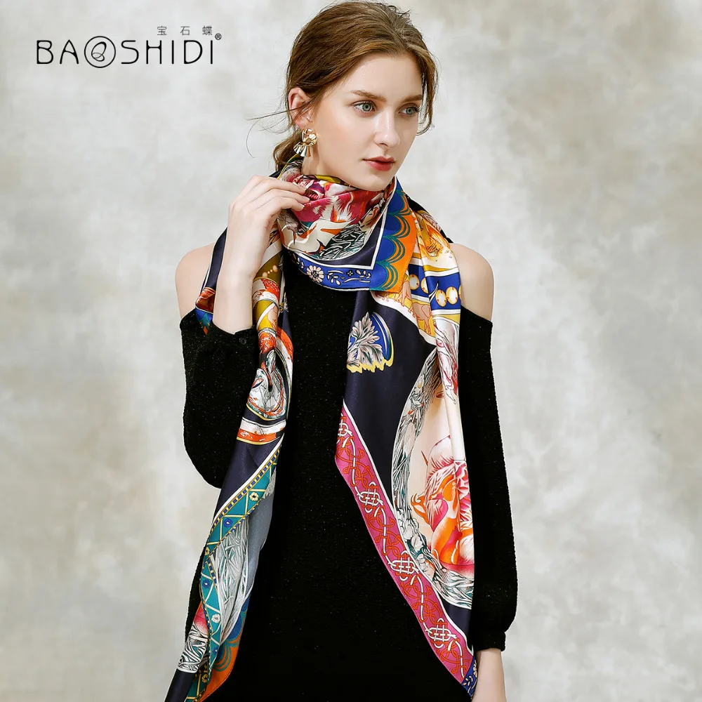 Женский шарф из 100% шелка [BAOSHIDI] зимний толстый на 16 момме 132*132|silk women scarf|pure silk shawlsbrand