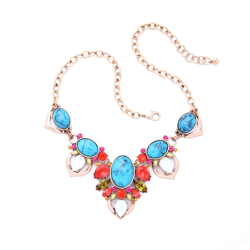 Hyperbole Colorful Blue Uneven Epoxy Resin Pllished Druzy Big Oval Choker Necklace Bohemia Luster Geometric Fashion Jewelry | Украшения и
