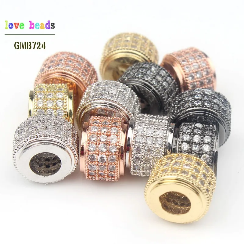 6*9mm CZ Basic Spacer Beads Micro Pave Column Zirconia DIY Metal Copper Spacer Beads For Men Beaded Bracelets Making 3pcs/lot