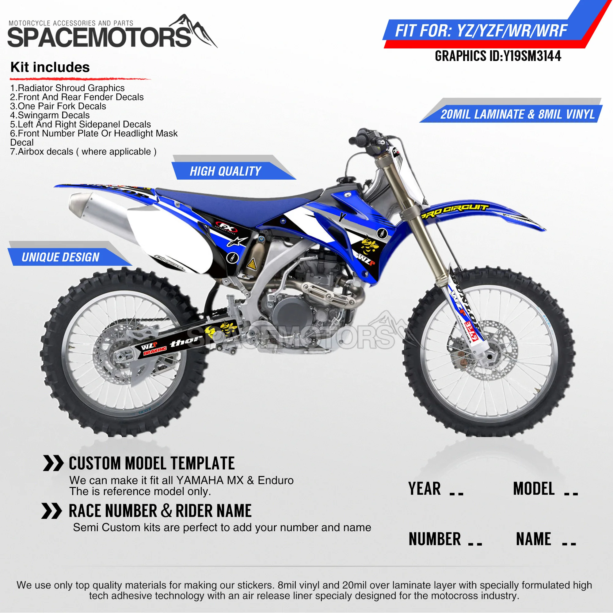 MotoSpace персонализированные графические фоны наклейки 3M для YAMAHA YZF250 YZF450 06 09 WR250F 07 13