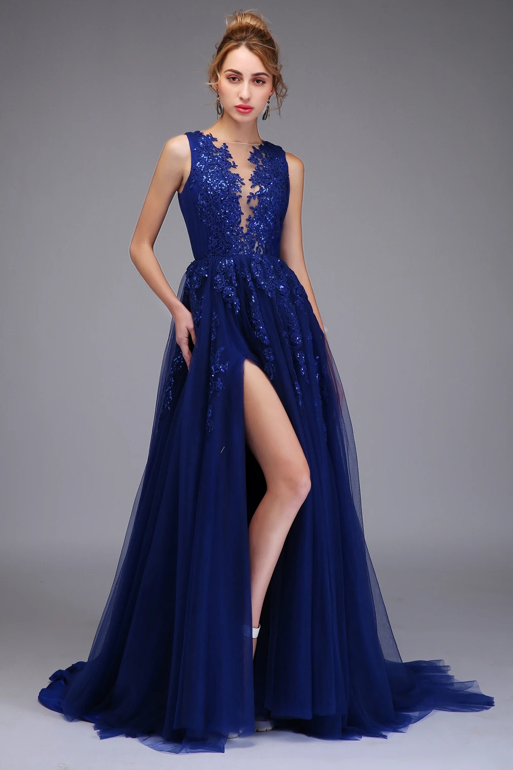 Элегантное темно синее платье jaevini для выпускного вечера трапециевидная
