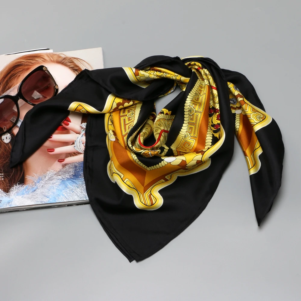 Модный цветочный принт 100% шелковый шарф хиджаб платок женский большой