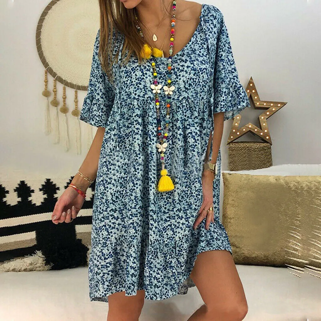 Женское шифоновое платье свободного кроя повседневное пляжное с коротким