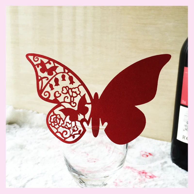 50pcs Paper Laser Cut Butterfly Table Name Place Escort Card Wine Glass Cards Cup Wedding Bridal Shower Party Decorations | Дом и сад