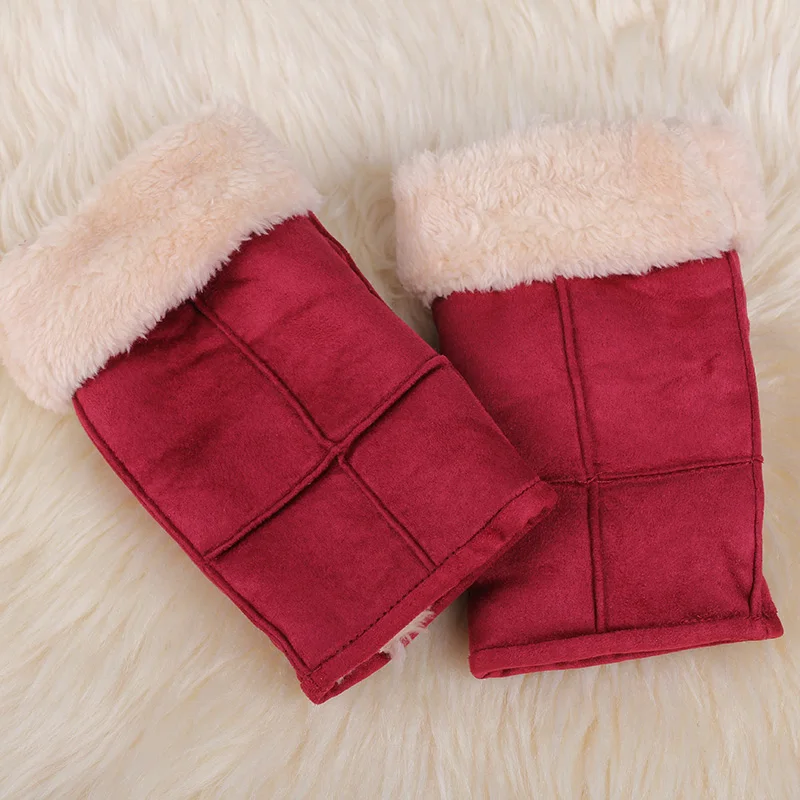 REALBY женские теплые замшевые зимние перчатки варежки без пальцев Теплые наручные