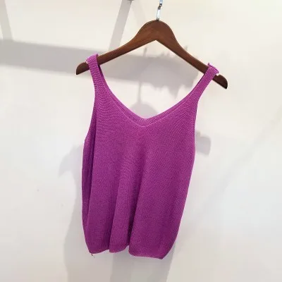 Purple Женский Повседневный укороченный топ, женский сексуальный Вязаный топ с v-образным вырезом, открытая футболка, Повседневная рубашка, 11 цветов - Цвет: Purple