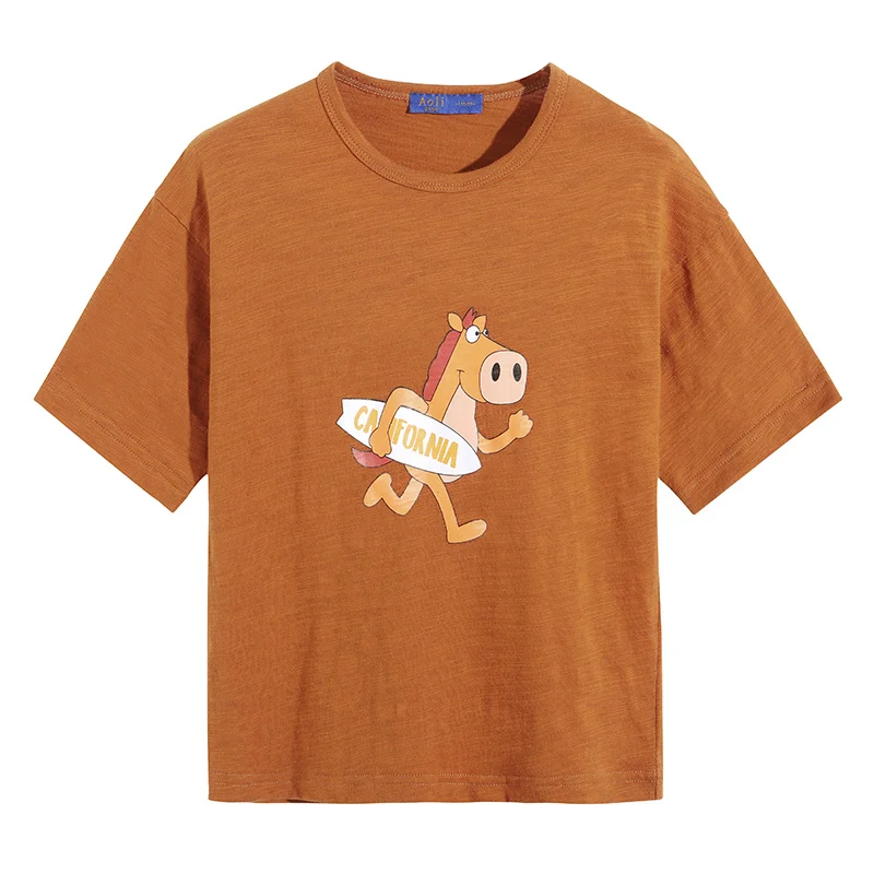 Pioneer kids/Летняя футболка Топ с короткими рукавами для мальчиков, Детская футболка женские вязаный свитер с длинным рукавом и изображением мультфильмов, хлопковые футболки, одежда для детей BDT910103 - Цвет: Caramel