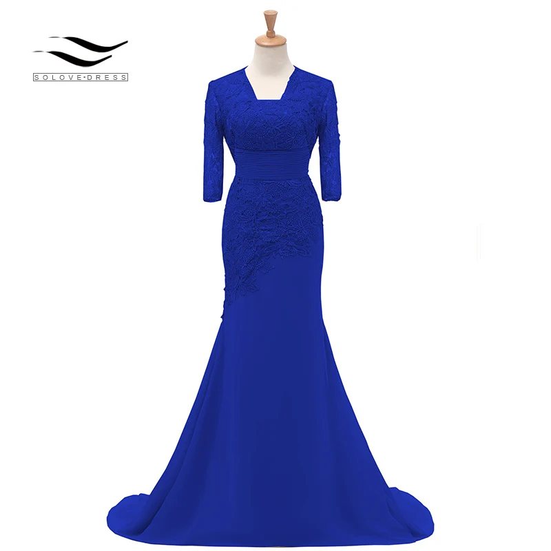 Royal Blue Кружевное вечернее платье русалки с рукавом три четверти цвета шампанского, вечернее платье с жакетом, платье для матери невесты для свадебной вечеринки SL-M002 - Цвет: Royal Blue