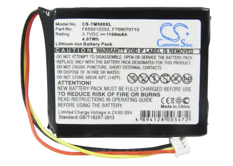 Аккумулятор Cameron Sino 1100 мАч для TOMTOM NVT2B225 One 3rd Edition Dach IQ Routes S4L V2 V3 V5 XL TML F650010252