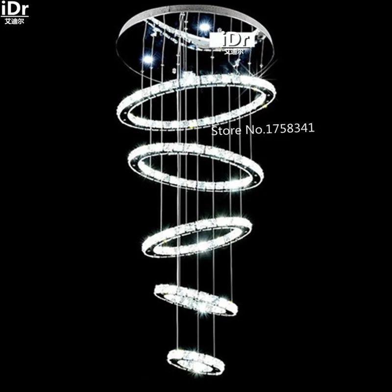 

5 circle ring Modern minimalist penthouse floor living room led Ceiling Lights creative villa long circular staircase lights ER1