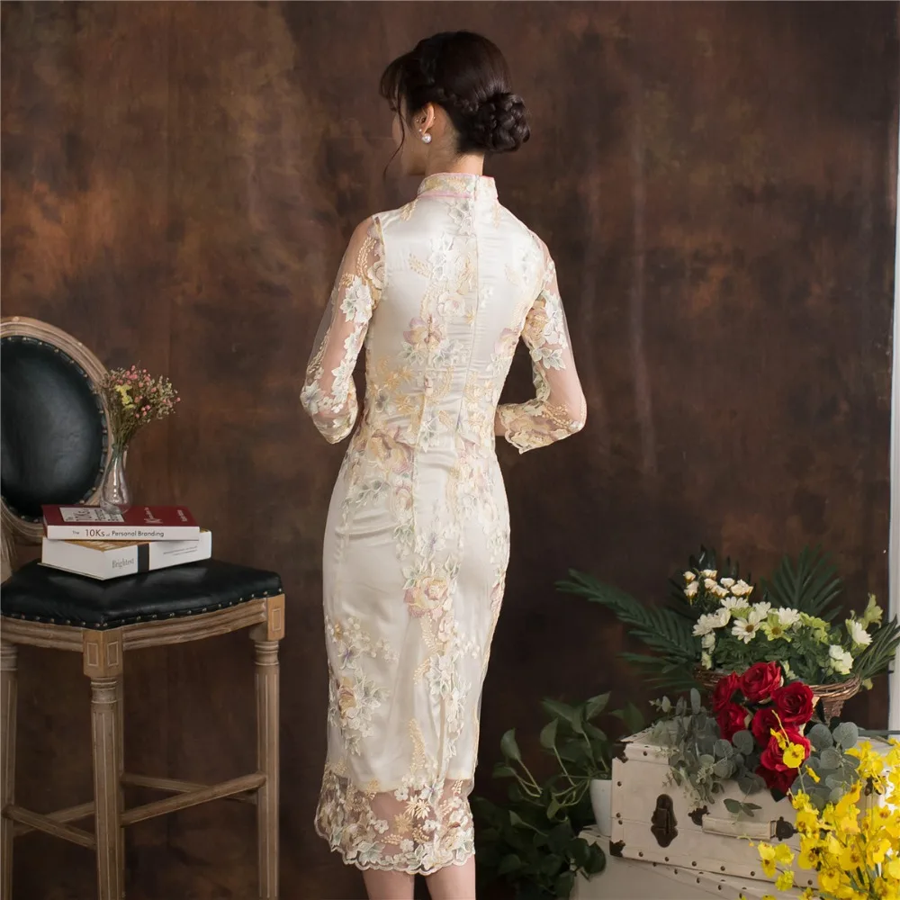 Платье Qipao кружевное с высоким разрезом|Чонсамы| |