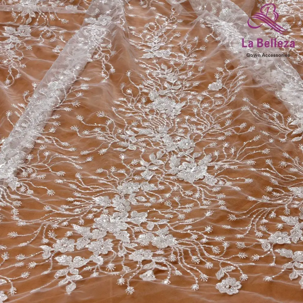 La Belleza Новое свадебное платье кружевная ткань с белым бисером блестки кружева листья из ткани кружева 1 ярд