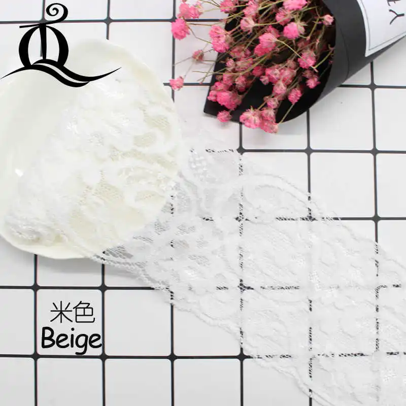 beige 5 ярдов/партия модная ширина 8 см 18 цветов черно-белая эластичная кружевная Лента ткань DIY Швейные аксессуары для одежды отделка Свадебное кружево - Цвет: beige