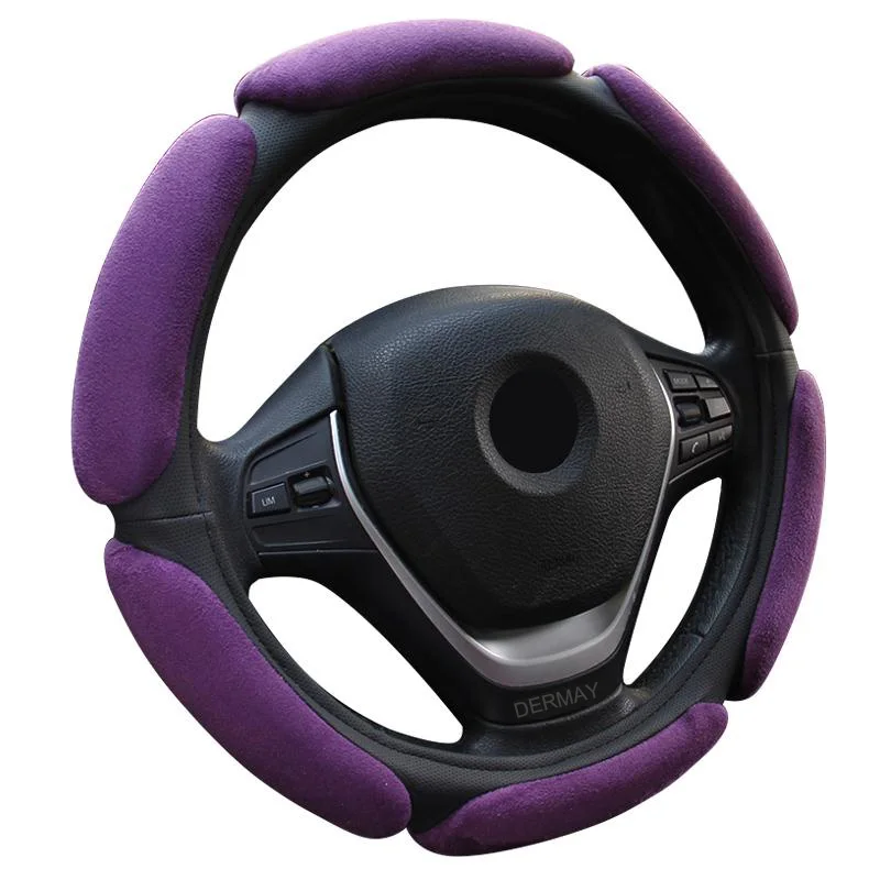 Purple Нескользящий чехол на руль с 3D дизайном/Флокирование clothcar Оплетка на руль диаметром 38 см для 95% автомобиля - Название цвета: Purple