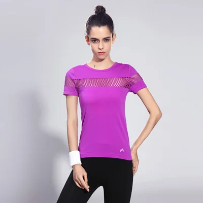 Purple Спортивная одежда, спортивная рубашка для женщин, быстросохнущая футболка для йоги, Спортивная футболка для бега, футболка для спортзала, фитнеса, спортивная майка, спортивная одежда - Цвет: Purple