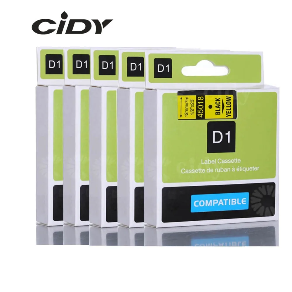 Cidy 5 шт. совместимый с Dymo Labelmanager 12 мм D1 черный на желтом 45018 этикетке Ленточные