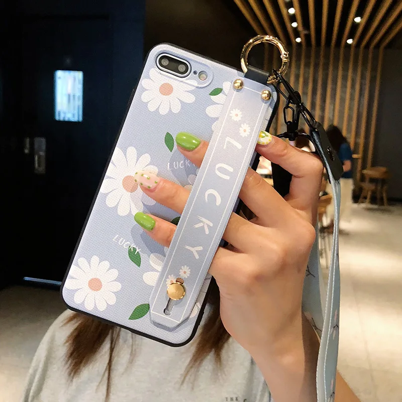 SoCouple чехол для телефона с ремешком для iphone XR 11 Pro Max чехол на запястье для iphone 7 8 6 6S plus X Xs max чехол из ТПУ с цветочным рисунком - Цвет: IK02-GW03BaiJuHuaLuc