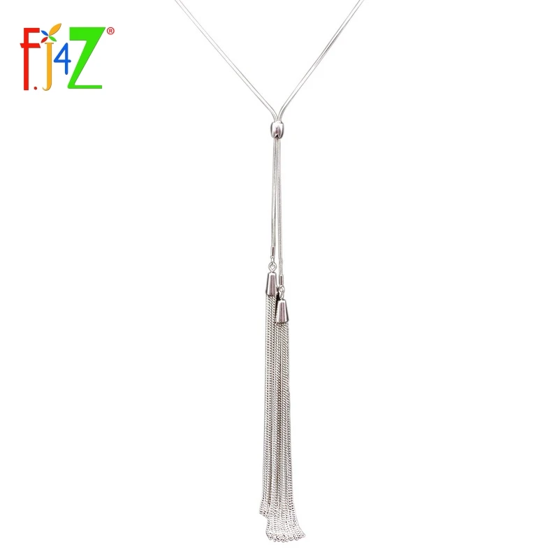 

F.J4Z Fashion Elegant Metal Long Tassel Snake Chain Sweater Female Pendant Necklace jewelry collier de femme Dropshipping