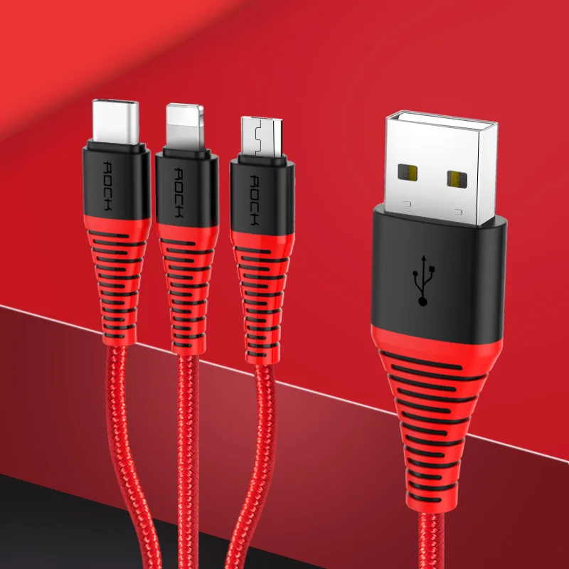 Red ROCK 3 в 1 кабель системы освещения iPhone зарядное устройство USB шнур 3в1 Micro usb type C Быстрая зарядка кабель для передачи данных type-c мобильный телефон кабин - Цвет: Red