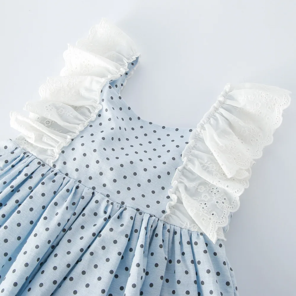 MyLittleOne 2019 Summer Spain Design Polka Dot Vintage Lace Ruffle Linen Little Girl Dress | Детская одежда и обувь