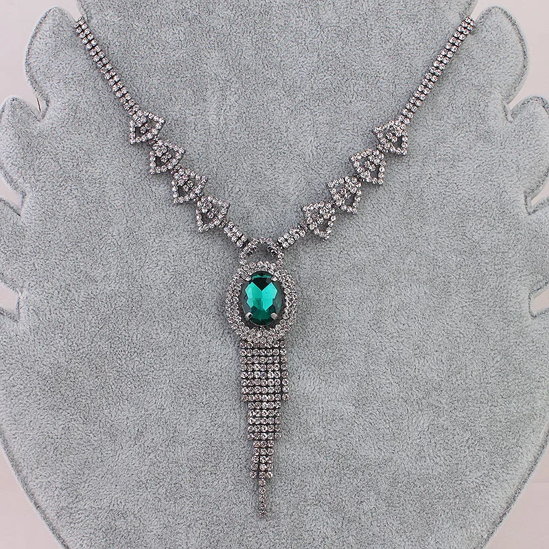 Женщины Элегантные Украшения Seys Заявление Зеленый Кристалл Кулон Ожерелье