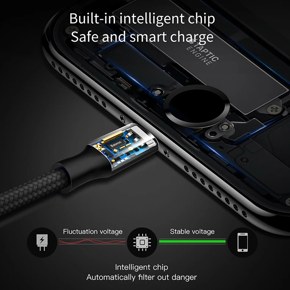 Baseus 2 в 1 USB кабель для iPhone Xs Max Xr X 8 7 6 6S Plus Быстрая зарядка Micro USB кабель для samsung Xiaomi кабель для мобильного телефона
