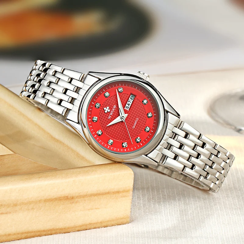 WWOOR кварцевые аналоговые стальные часы брендовые роскошные женские 50 м