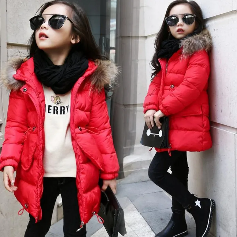 Зимнее пальто для девочек плотные теплые куртки с капюшоном на молнии детская